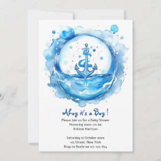 Anchors & Waves: Watercolor Nautical Baby Shower Invitation