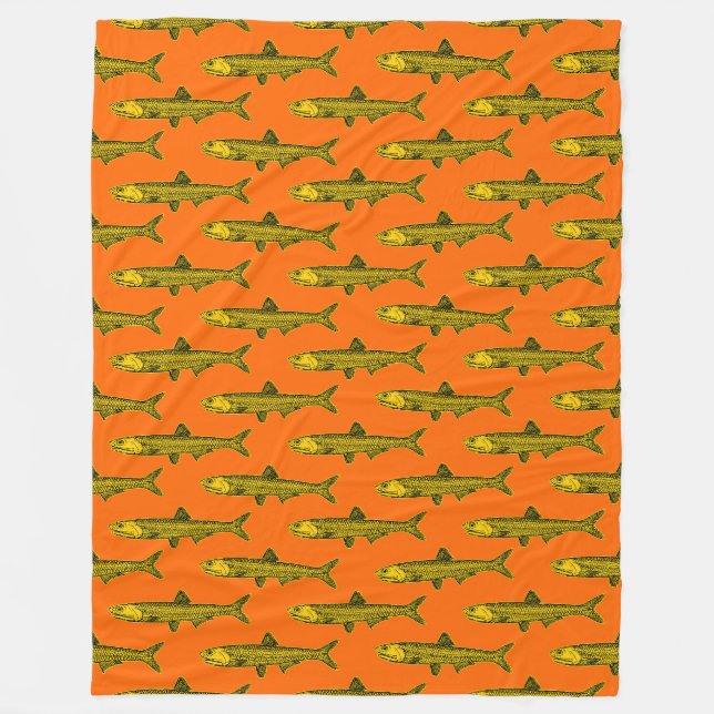 Anchovy Pattern - Amber, Black and Orange Fleece Blanket (Front)