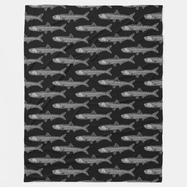 Anchovy Pattern - Black and 30% Grey Fleece Blanket (Front)