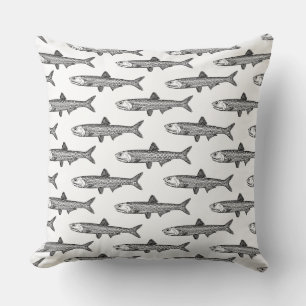 Anchovy Pattern - Black on White Cushion