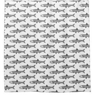 Anchovy Pattern - Black on White Shower Curtain