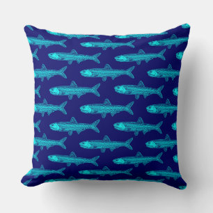 Anchovy Pattern - Cyan and Deep Navy Cushion