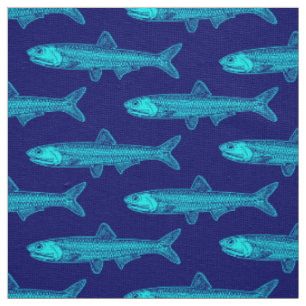 Anchovy Pattern - Cyan and Deep Navy Fabric