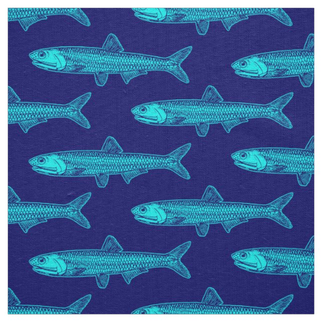 Anchovy Pattern - Cyan and Deep Navy Fabric (Swatch)