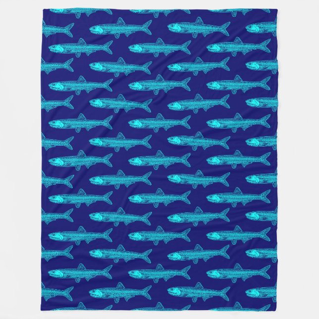 Anchovy Pattern - Cyan and Deep Navy Fleece Blanket (Front)