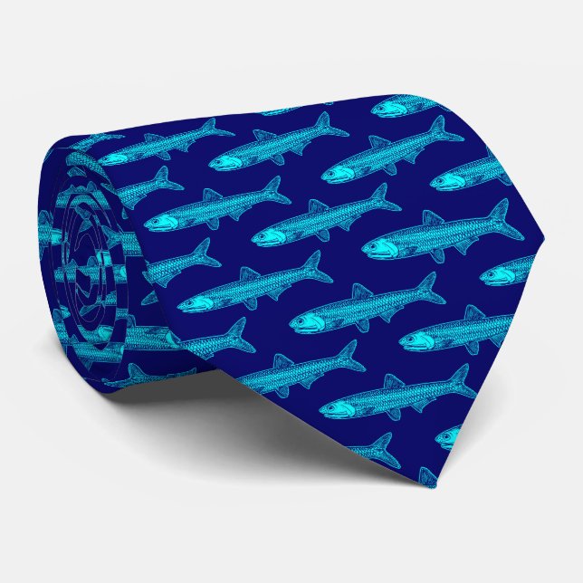 Anchovy Pattern - Cyan and Deep Navy Tie (Rolled)