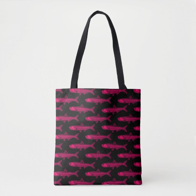 Anchovy Pattern - Neon Red and Black Tote Bag (Front)