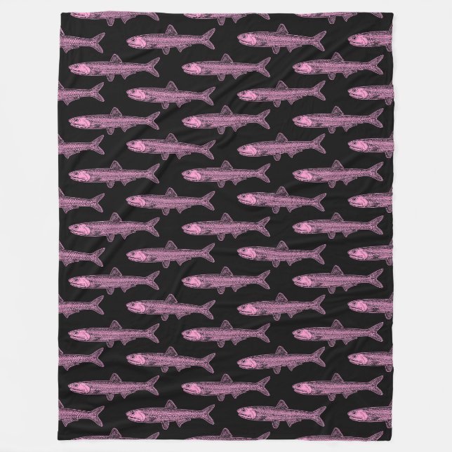 Anchovy Pattern - Pink and Black Fleece Blanket (Front)