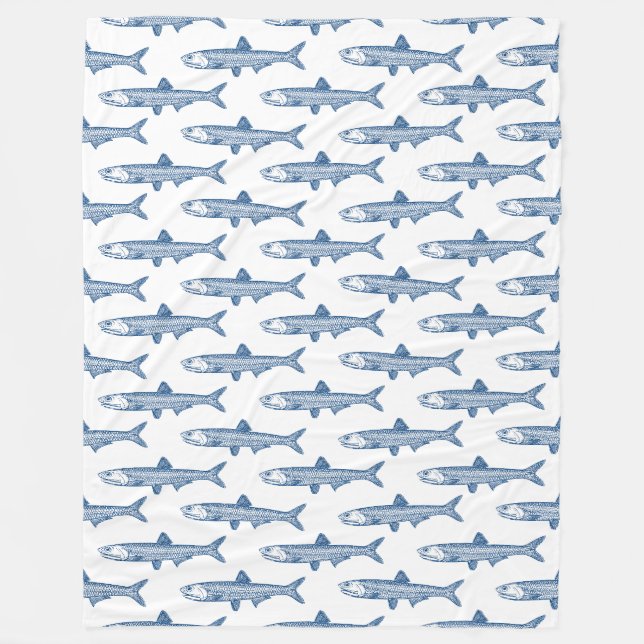 Anchovy Pattern - Shibori Blue on White Fleece Blanket (Front)