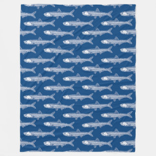 Anchovy Pattern - White and Shibori Blue Fleece Blanket
