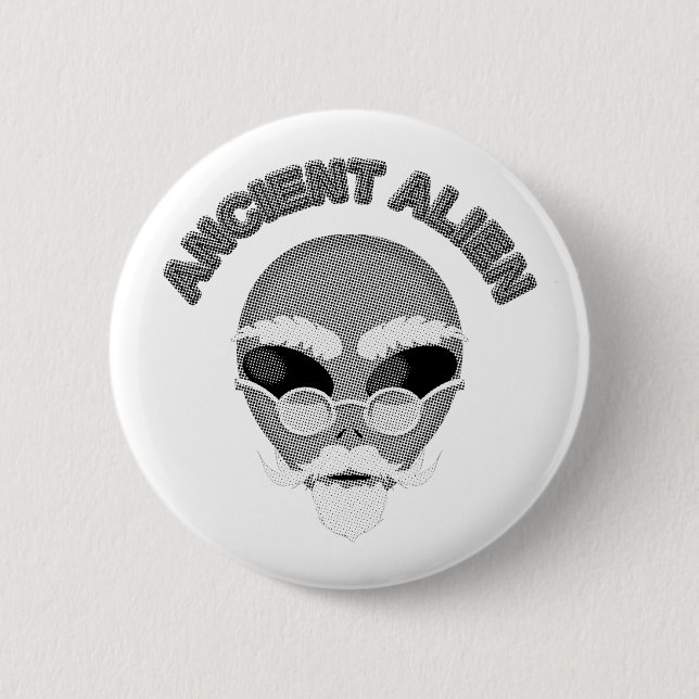 Ancient Alien Head Newsprint 6 Cm Round Badge (Front)