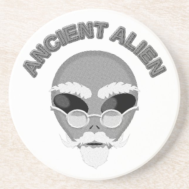 Ancient Alien Head Newsprint Coaster (Front)