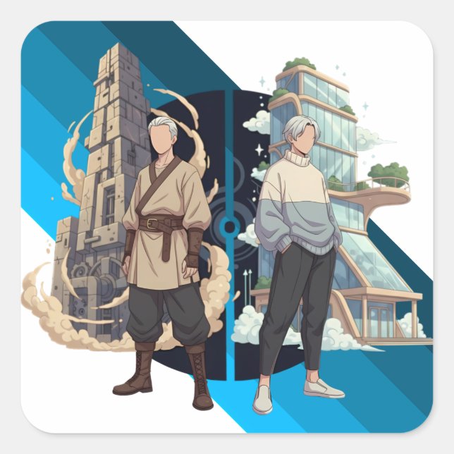 Ancient and Modern Architecture Contrast Art Square Sticker (Front)