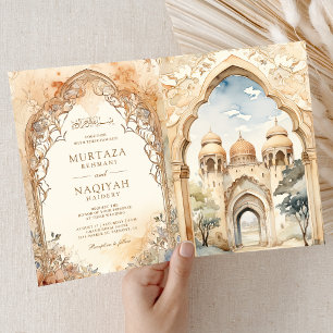 Ancient Arabian Palace Arch QR Code Muslim Wedding Invitation