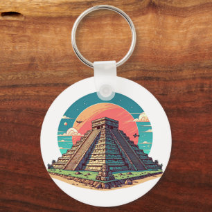 Ancient Architecture Ruins Mayan Pyramid art Key Ring