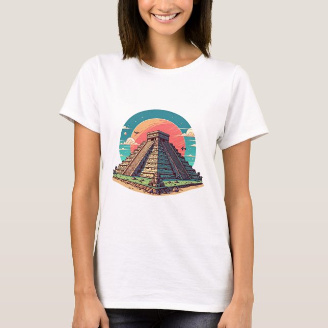 Ancient Architecture Ruins Mayan Pyramid art  T-Shirt (Front)