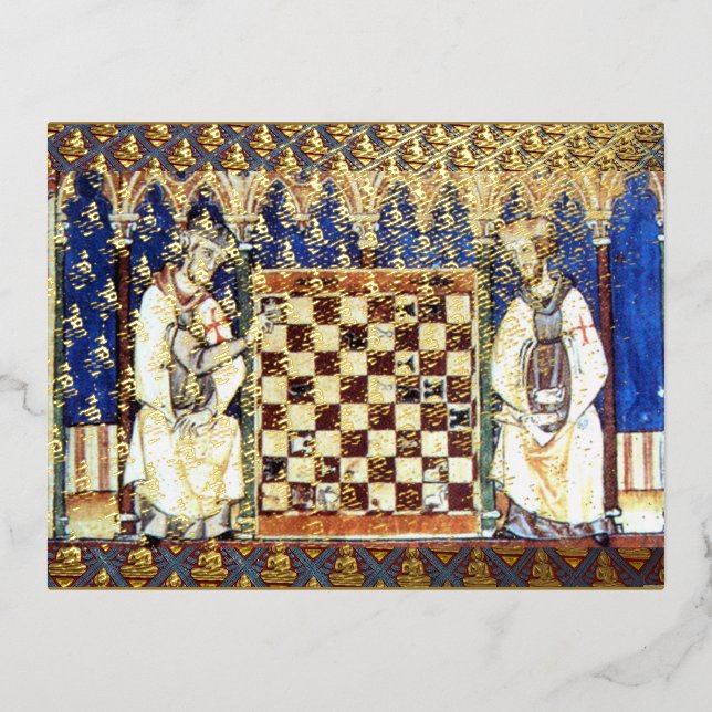 Ancient Art of Chess Knight's Templar Historical Foil Holiday Postcard (Front)