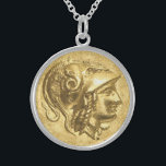 Ancient Athena Coin Sterling Silver Necklace<br><div class="desc">Medium round sterling silver necklace with an image of an ancient gold Athena coin. See matching charm,  drop earrings,  stud earrings,  pocket watch and wrist watch. See the entire Greece Necklace collection in the ACCESSORIES section.</div>