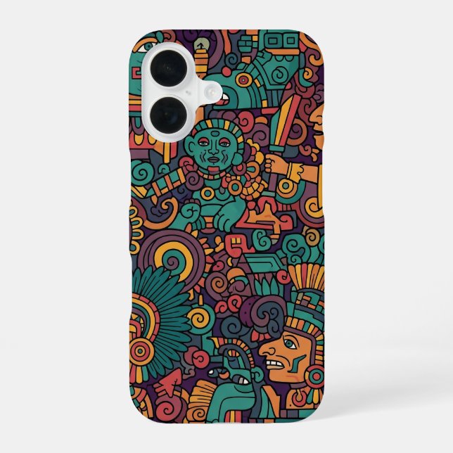 ANCIENT AZTEC INDIAN ART iPhone 16 CASE (Back)