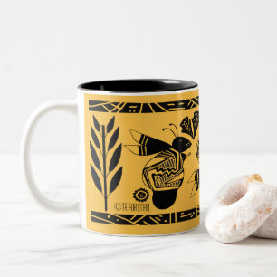 Ancient bees and flowers on very gold mug3 Two-Tone coffee mug