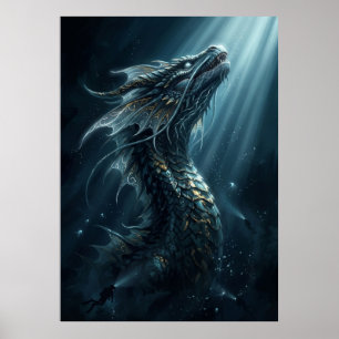 Ancient Bioluminescent Sea Dragon - Mythical Deep  Poster