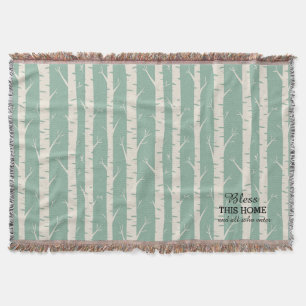 Ancient Birch Trees Green Throw Blanket