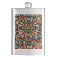 Ancient Blue "Aztec Dream" Engraved Flask