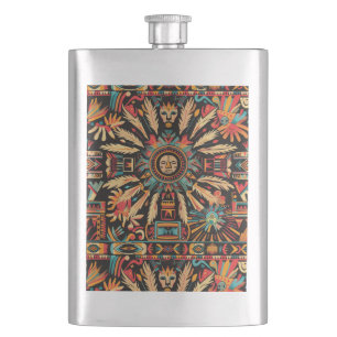 Ancient Blue "Aztec Dream" Engraved Flask