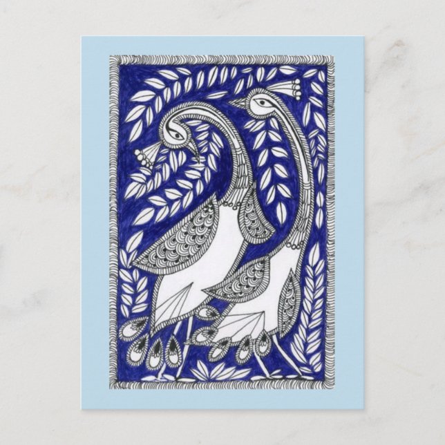 Ancient Blue Kalamkari Post Card (Front)