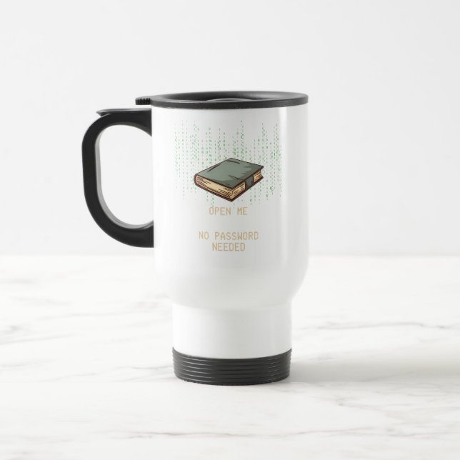 Ancient Book With Binary Code Quote for Tech Geek Travel Mug (Left)