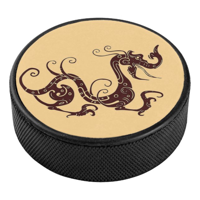 Ancient brown mystical dragon hockey puck (3/4)