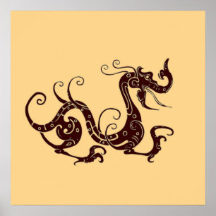 Ancient brown mystical dragon poster