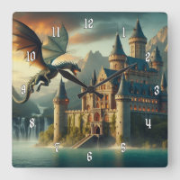 Ancient Castle Under Attack from a Flying Dragon