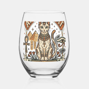 Ancient Cat Of Egypt Cat Ancient Egypt Vintage Vec Stemless Wine Glass