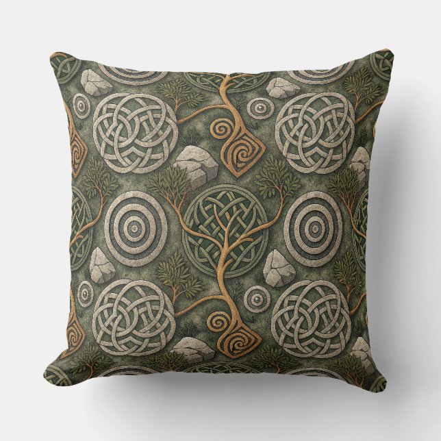 Ancient Celtic Knot & Stone Scottish Pattern Art Cushion (Front)