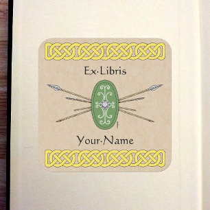 Ancient Celtic Shield and Spears Bookplate Square Sticker