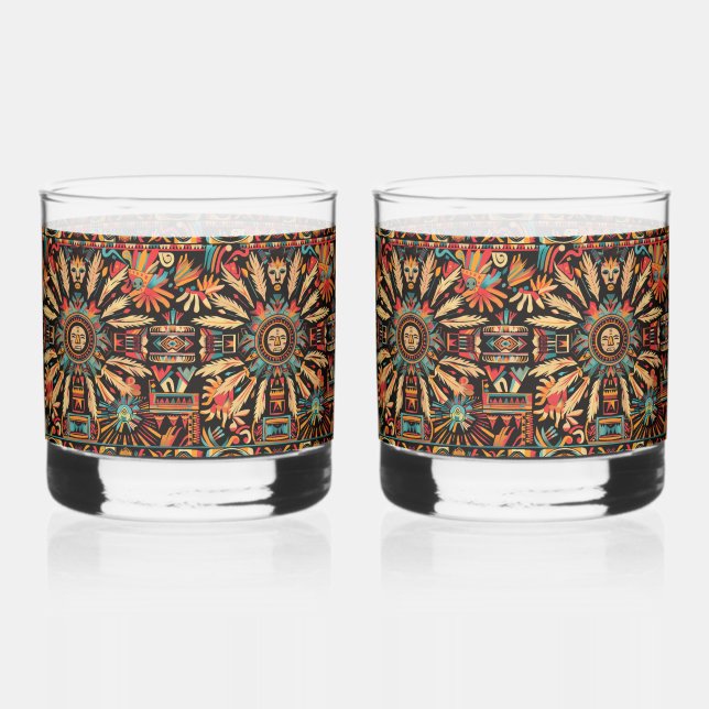 Ancient Cerulean "Aztec Dream" 12oz Rocks Glasses (Front)