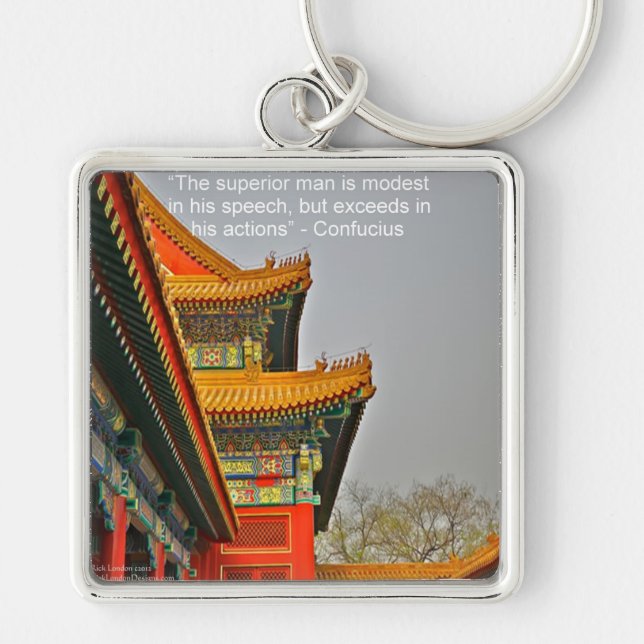 Ancient Chinese Architecture Confucius Quote Gift Key Ring (Front)