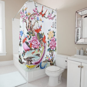 Ancient Chinese Floral Birds White Chinoiserie  Shower Curtain