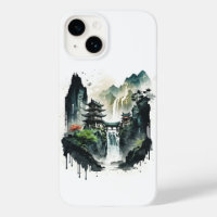 Ancient Chinese Ink Landscape with Waterfall