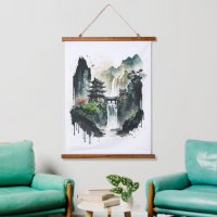 Ancient Chinese Ink Landscape with Waterfall