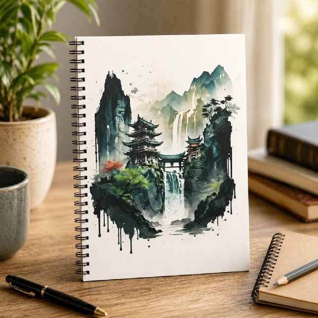 Ancient Chinese Ink Landscape with Waterfall Notebook (Creator Uploaded)