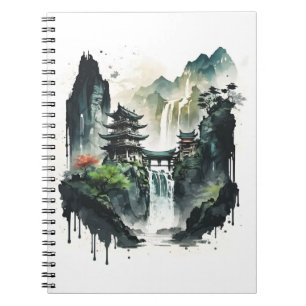 Ancient Chinese Ink Landscape with Waterfall Notebook