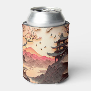 Ancient Chinese Scene Paper Cut Brown Can Cooler