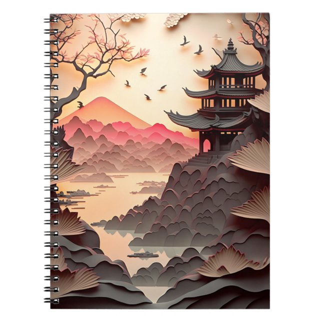 Ancient Chinese Scene Paper Cut Brown  Notebook (Front)