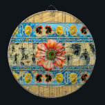 Ancient Dance and bright daisy Dartboard<br><div class="desc">Geometric and leaf patterns and dancing figures. Inspired by Ancient Greek art. My new Delta Folk Art range is for anybody mad about or just interested in history, period and folk art & crafts, new age, archaeology, folklore, nature, travel and even time travel, mythology, period living, legends, traditions, patterns, textiles,...</div>