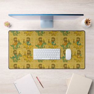 Ancient Dinosaur Rider with Glowing Staff Art Desk Mat