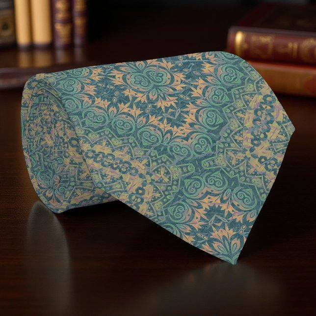 Ancient Distressed Damask Boho Teal And Beige Tie (Creator Uploaded)