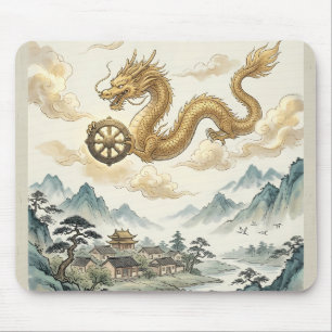 Ancient Dragon and Dhamma Wheel Mouse Pad - Histor