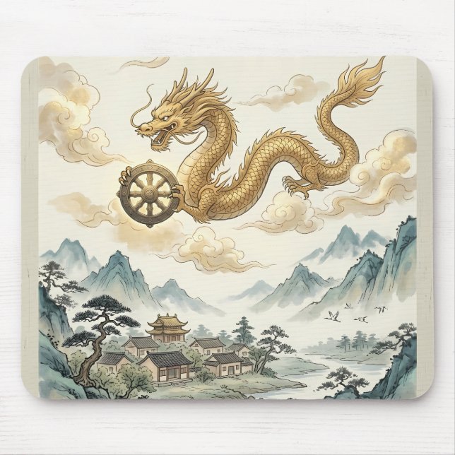 Ancient Dragon and Dhamma Wheel Mouse Pad - Histor (Front)